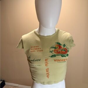 Urban Outfitters Pale Yellow Vinnie's Veggies Graphic Crop Tee